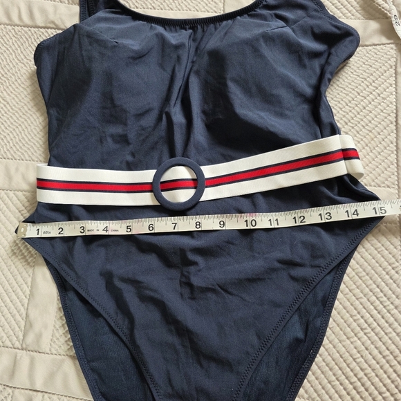 NWT H&M One Piece High Leg Swimsuit With Attached Belt, Navy Size M - Picture 12 of 13